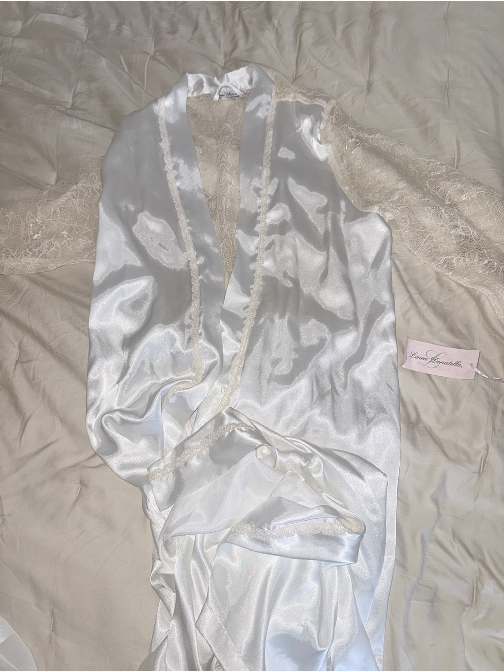Nordstrom Satin Lace-Trim Robe in Ivory